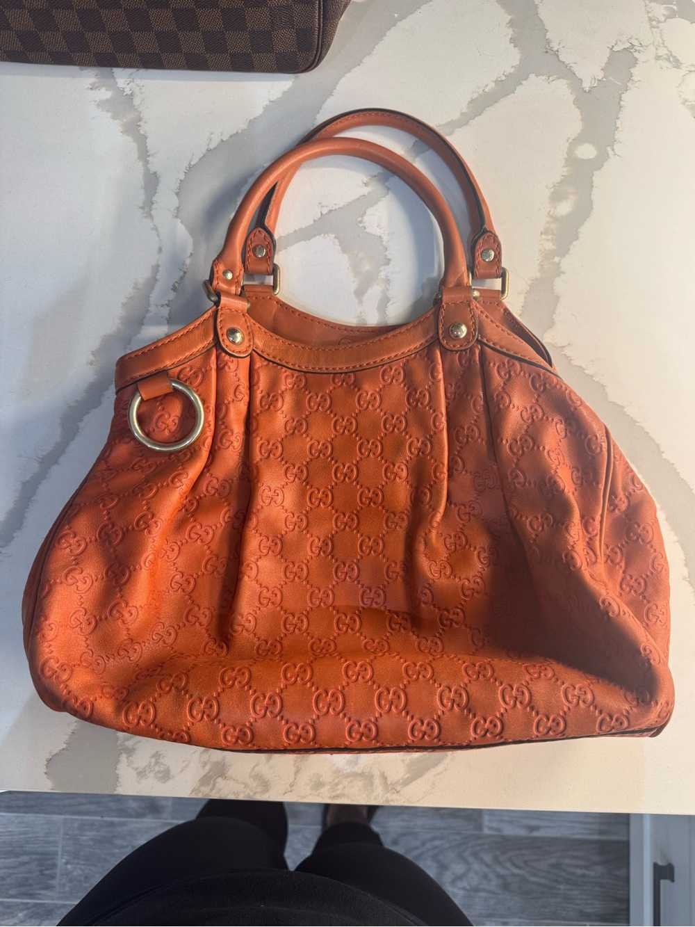 Gucci Orange Embossed Leather Shoulder Bag